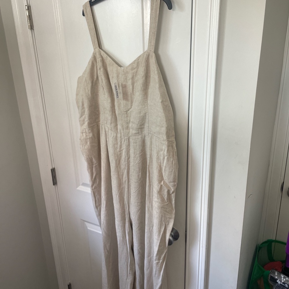 Old Navy Cream Linen-Blend Jumpsuit with Wide-Leg Design